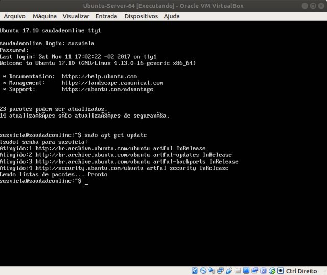 Ubuntu Server 17.10 instalado e atualizado