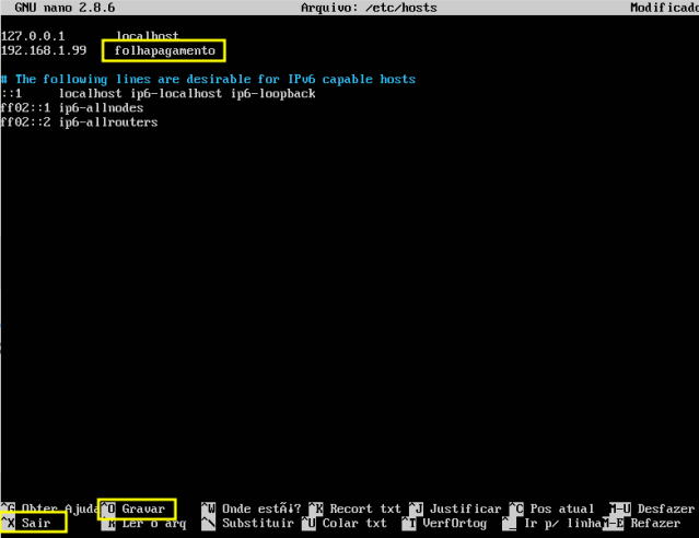 Editando hosts Ubuntu Server